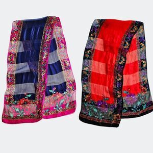 Vintage Pair Strawbridge Clothier 100% Silk Italian Floral Hand Rolled Scarves